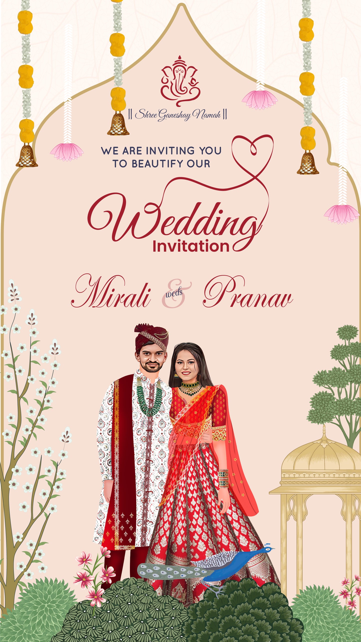 Royal & Elegant PDF Invitation with Caricature - WCODE WV14014